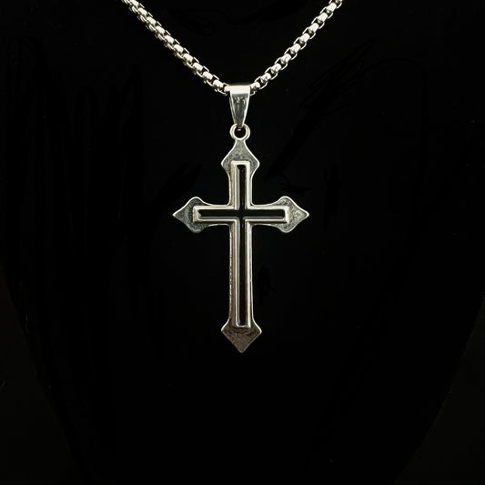 Silver/Black Cross Necklace (Box Chain)