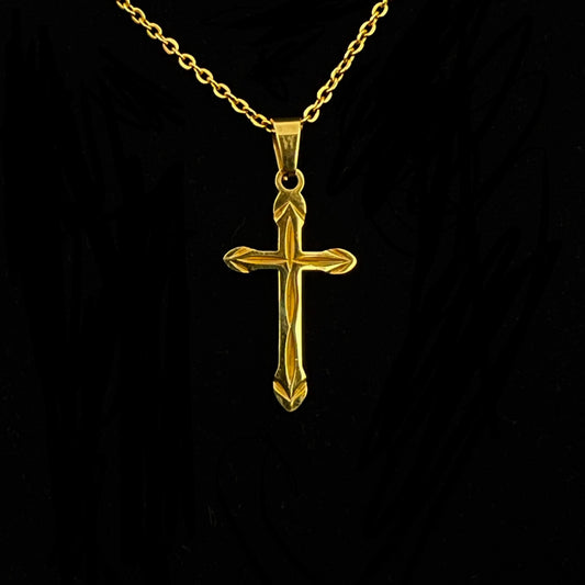 Small Sized Detailed Cross Necklace (Cable Chain)