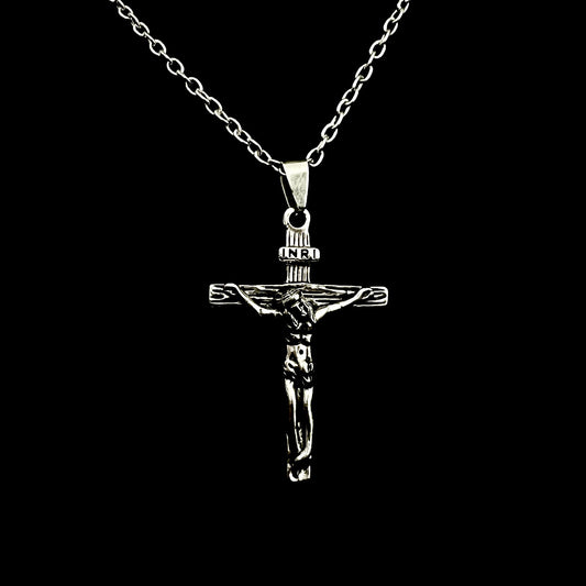 Medium Sized Crucifix Necklace (Cable Chain)