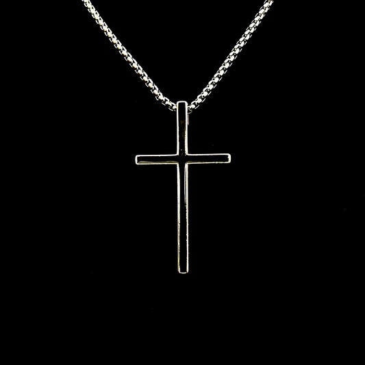 Large Black/Silver Cross Necklace (Box Chain)