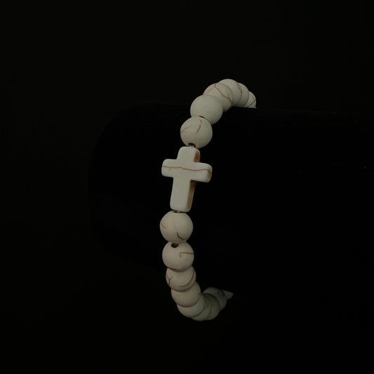 Stone Bead Cross Bracelet